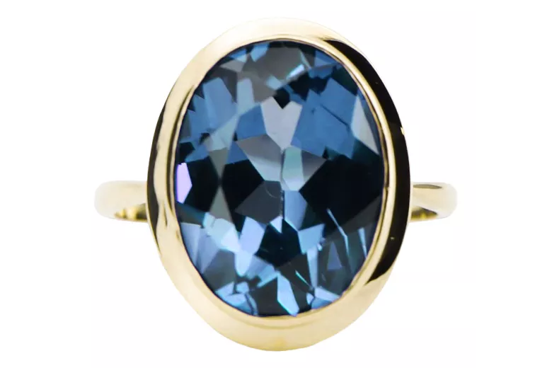 Anneau Aigue-marine Or jaune 14 carats Artisanat vintage vrc285y